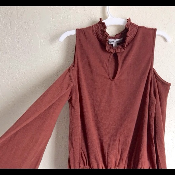 Cold Shoulder Rust Color High Neck Bodysuit XS - Picture 4 of 4